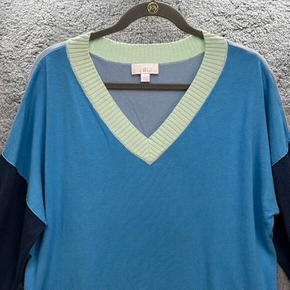 Belle by Kim Gravel Large Knitted Sweater V-Neck Color Block Casual Comfort - Picture 2 of 10
